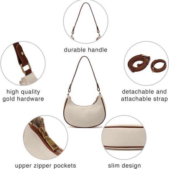 Small Crescent Shoulder Bag Crossbody Purse Vegan Leather Zippered Handbag - Picture 5 of 9